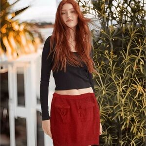 Moth Anthropologie Wool Blend Burnt Orange Sweater Skirt Patch Pockets Size SP